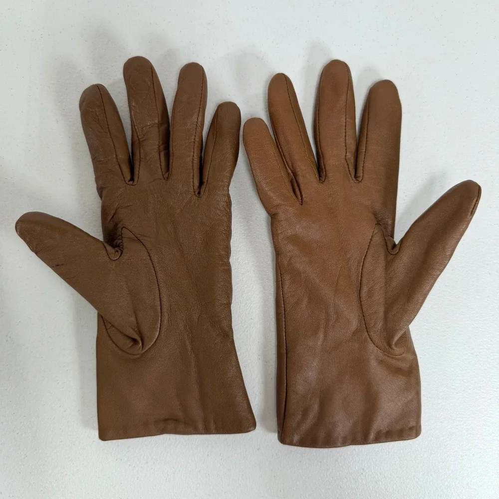Aris Isotoner 7.5 Gloves Tan Brown Leather Thinsulate Insulated Winter Warm